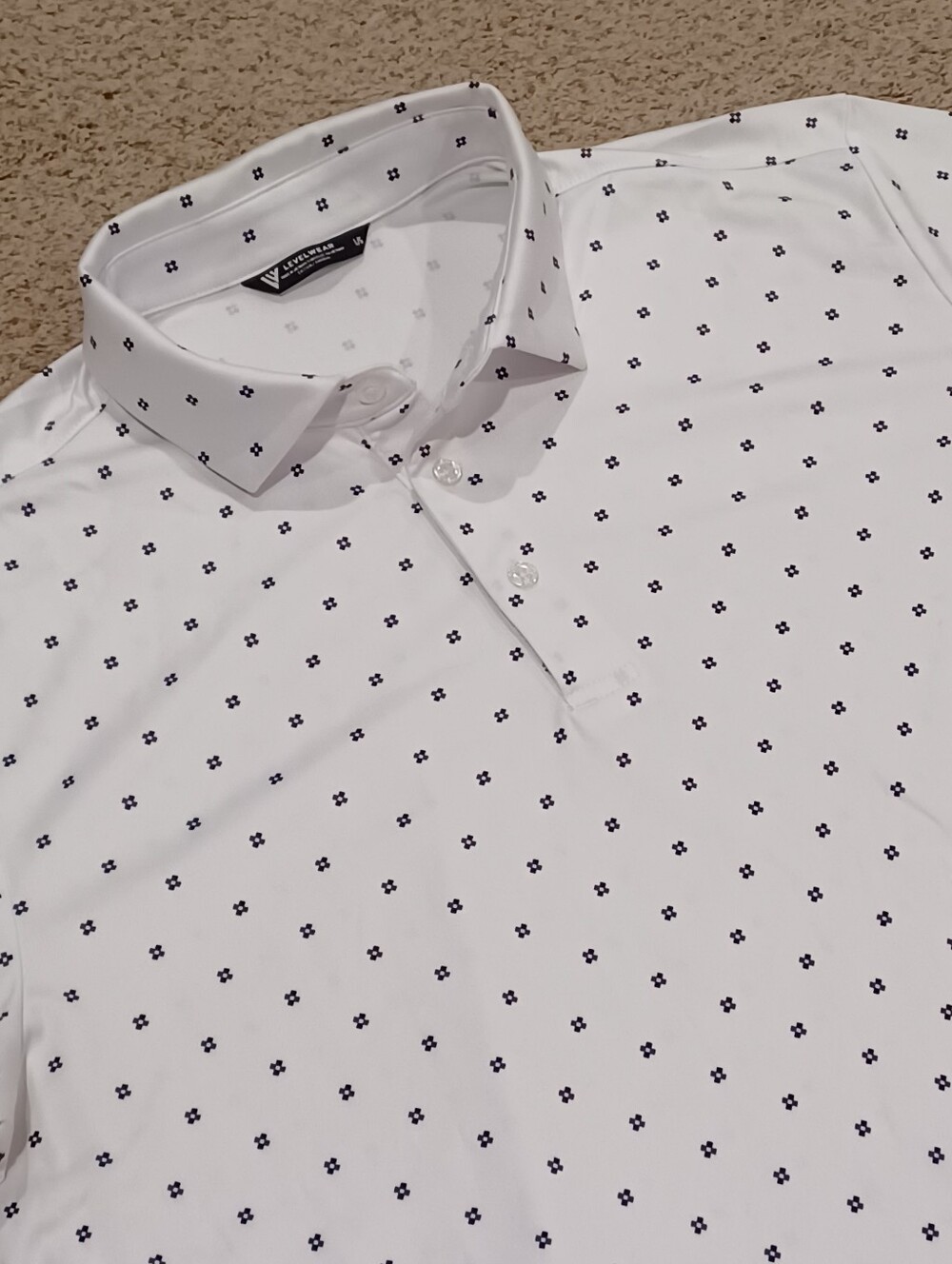 Levelwear Performance Golf Polo White W/ Black Design Mens Size Large